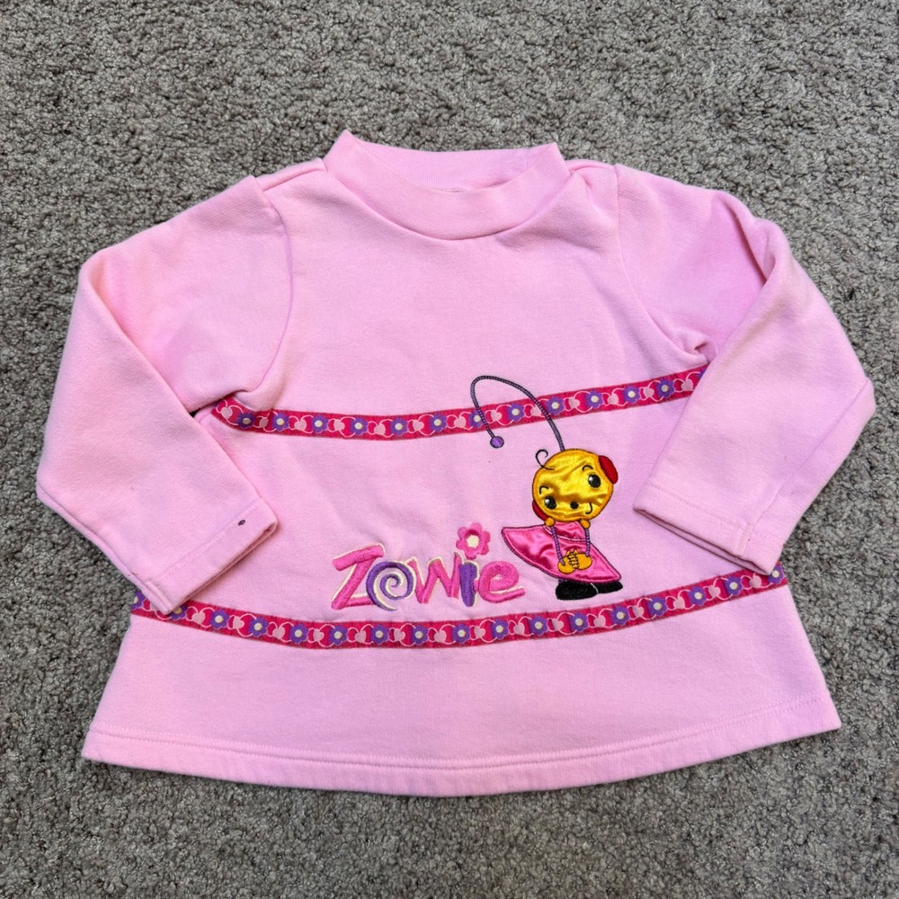 Vintage Rolie Polie Olie Zowie Sweater Top Embroidered Pink 90s Y2K Girl's 5T